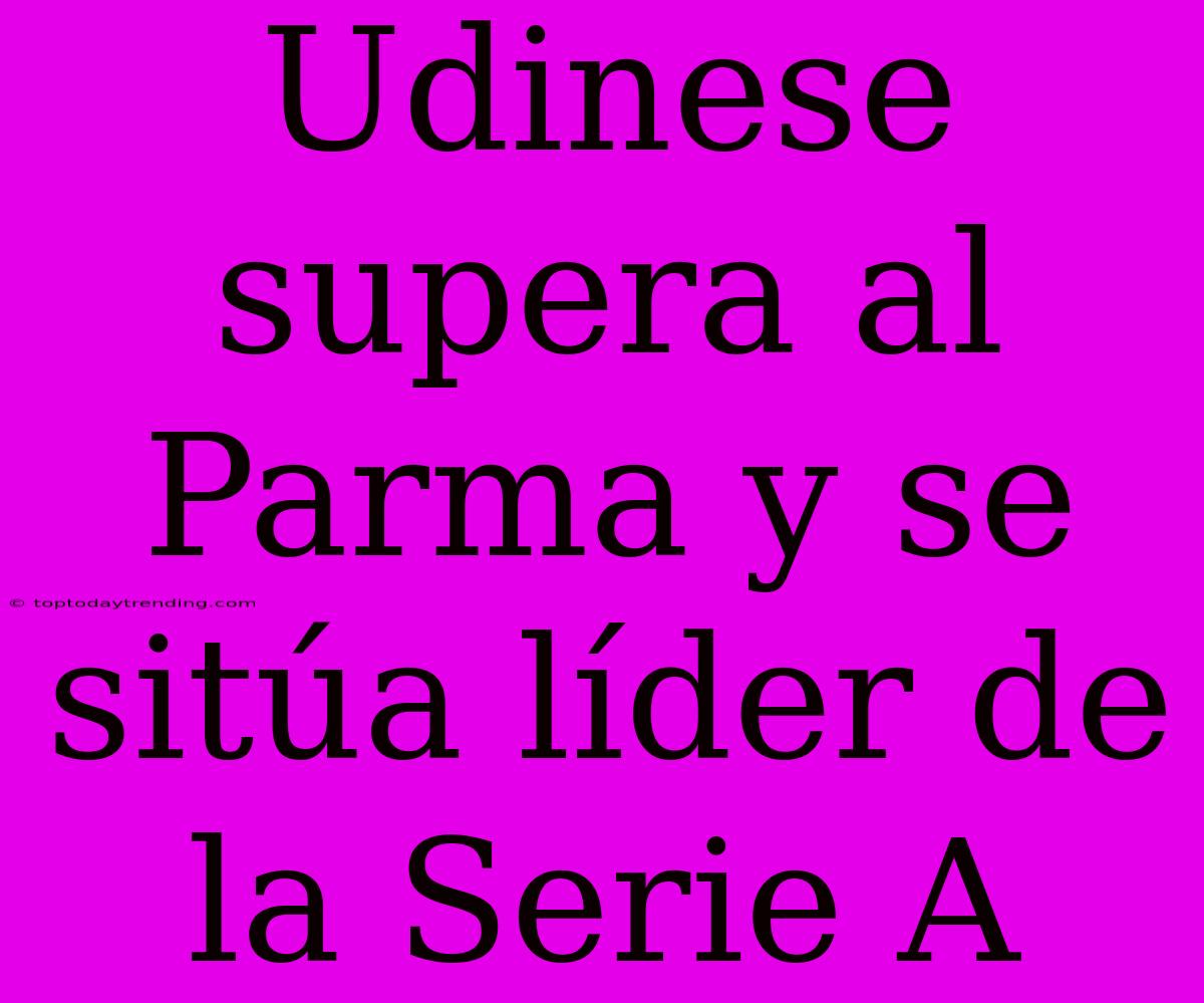 Udinese Supera Al Parma Y Se Sitúa Líder De La Serie A