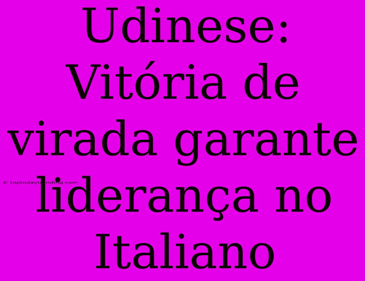 Udinese: Vitória De Virada Garante Liderança No Italiano