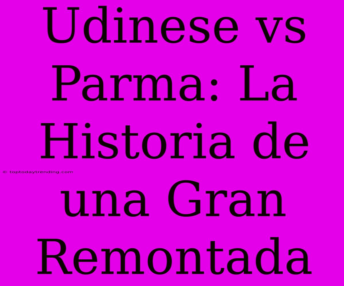 Udinese Vs Parma: La Historia De Una Gran Remontada