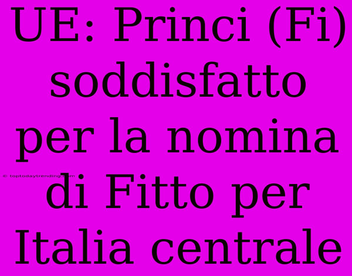 UE: Princi (Fi) Soddisfatto Per La Nomina Di Fitto Per Italia Centrale