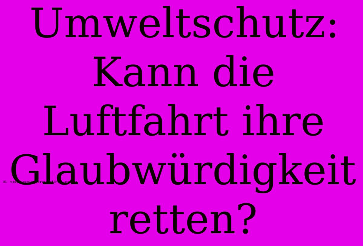 Umweltschutz: Kann Die Luftfahrt Ihre Glaubwürdigkeit Retten?