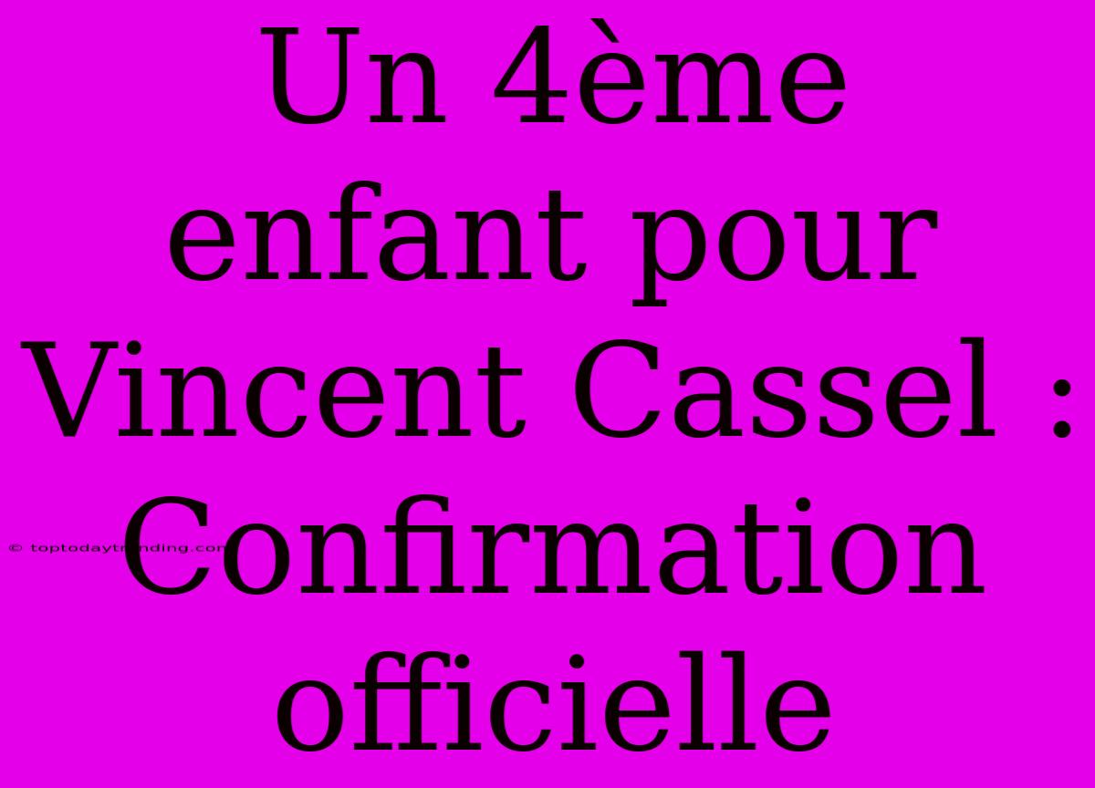 Un 4ème Enfant Pour Vincent Cassel : Confirmation Officielle