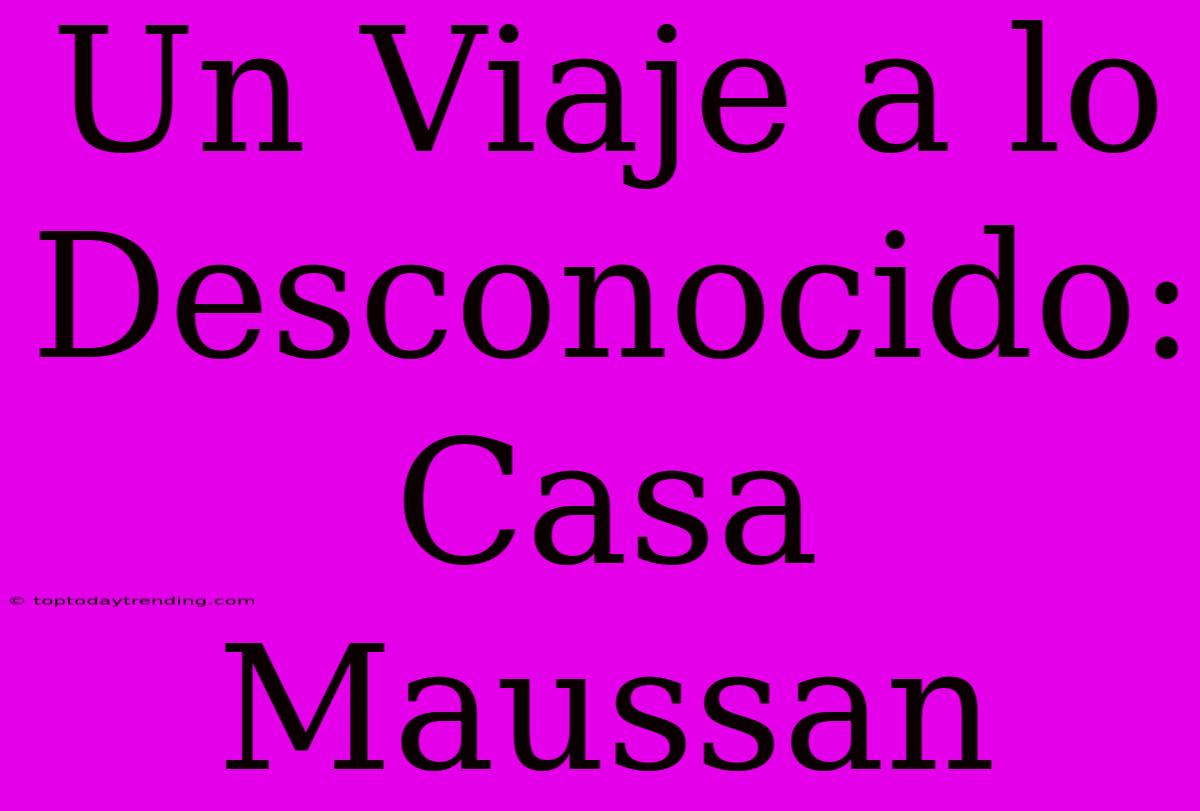 Un Viaje A Lo Desconocido: Casa Maussan