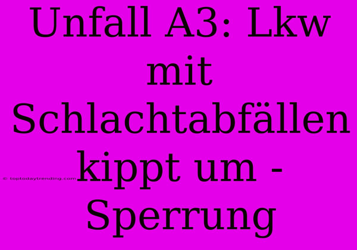 Unfall A3: Lkw Mit Schlachtabfällen Kippt Um - Sperrung