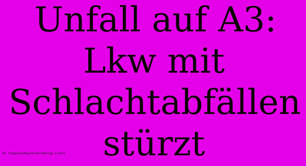 Unfall Auf A3: Lkw Mit Schlachtabfällen Stürzt