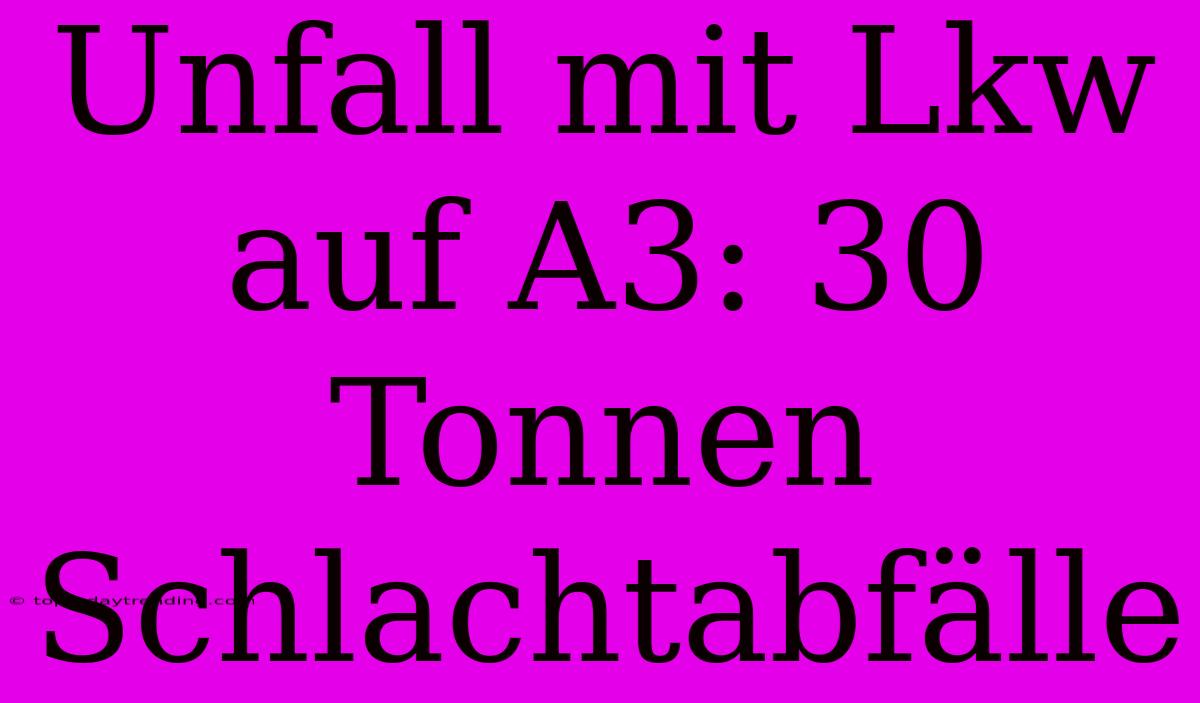 Unfall Mit Lkw Auf A3: 30 Tonnen Schlachtabfälle