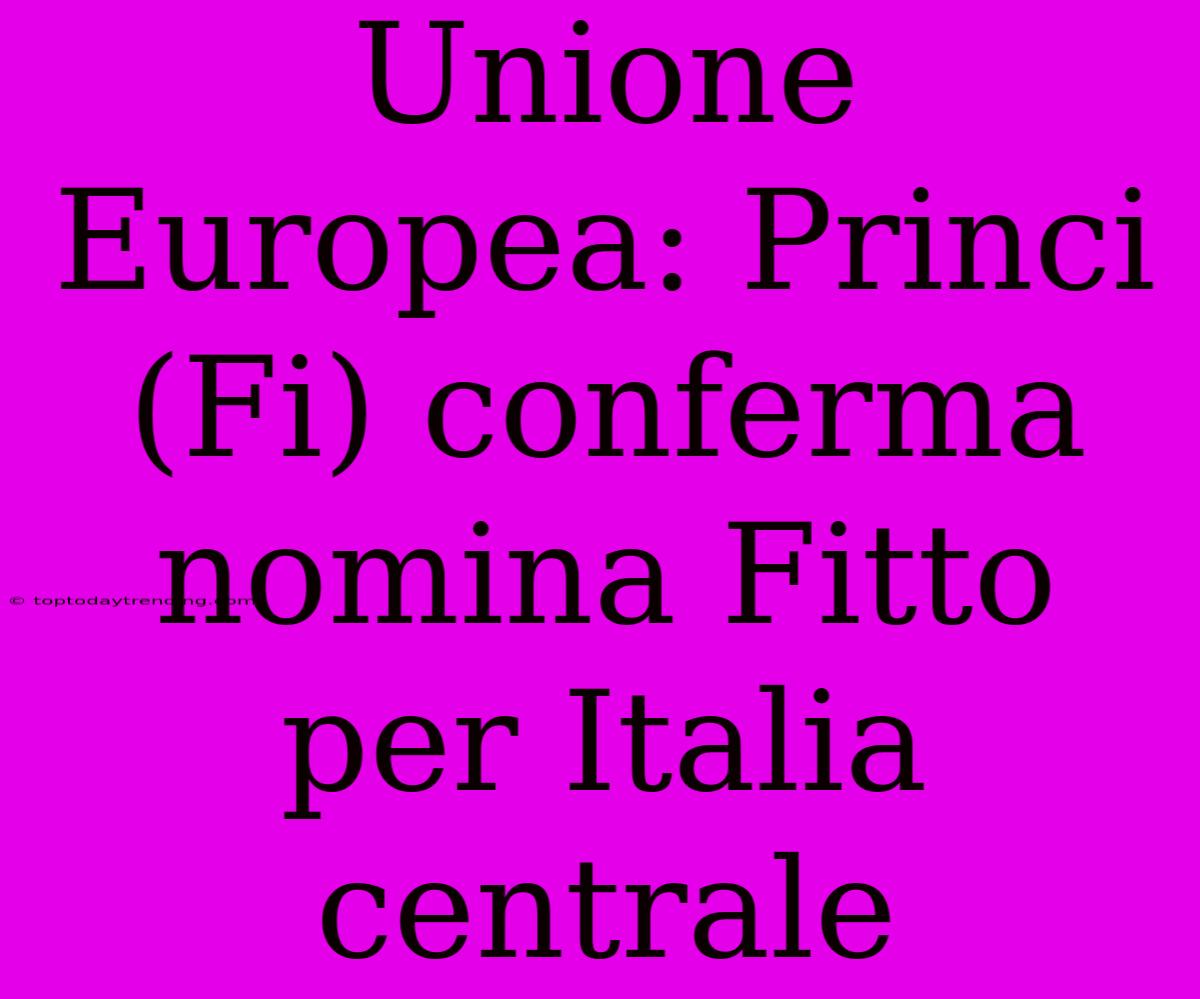 Unione Europea: Princi (Fi) Conferma Nomina Fitto Per Italia Centrale