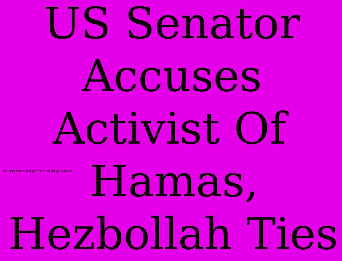 US Senator Accuses Activist Of Hamas, Hezbollah Ties