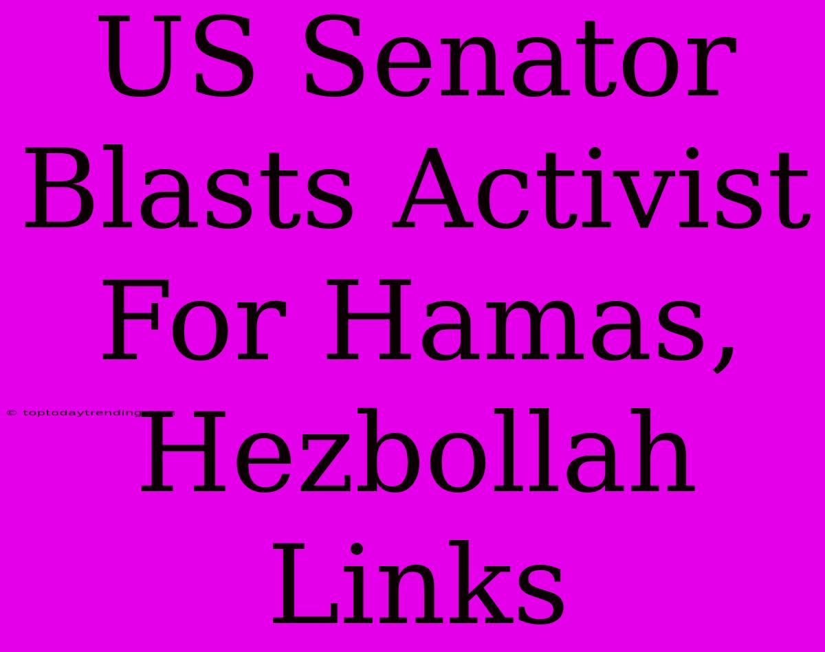 US Senator Blasts Activist For Hamas, Hezbollah Links