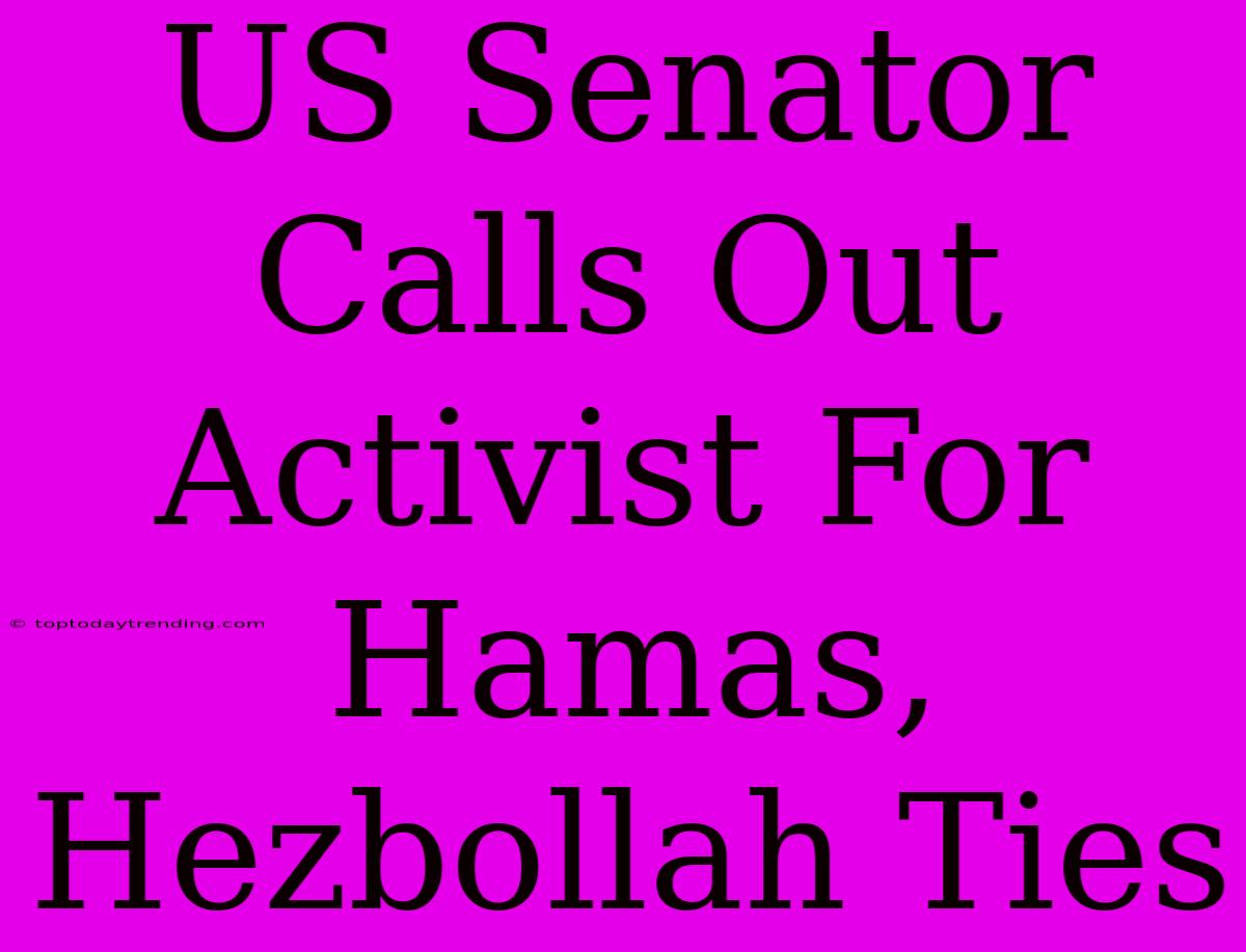 US Senator Calls Out Activist For Hamas, Hezbollah Ties