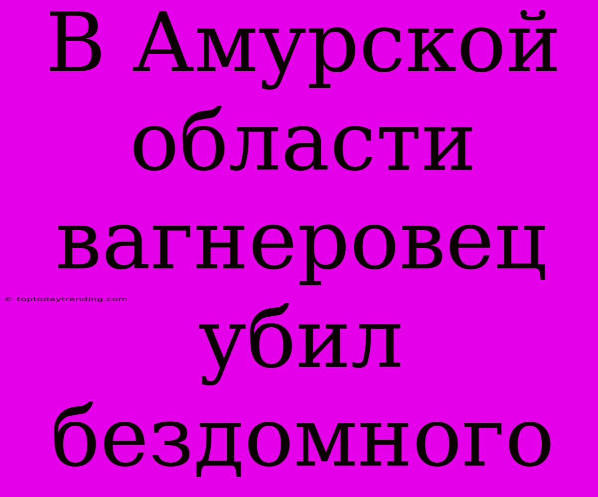 В Амурской Области Вагнеровец Убил Бездомного