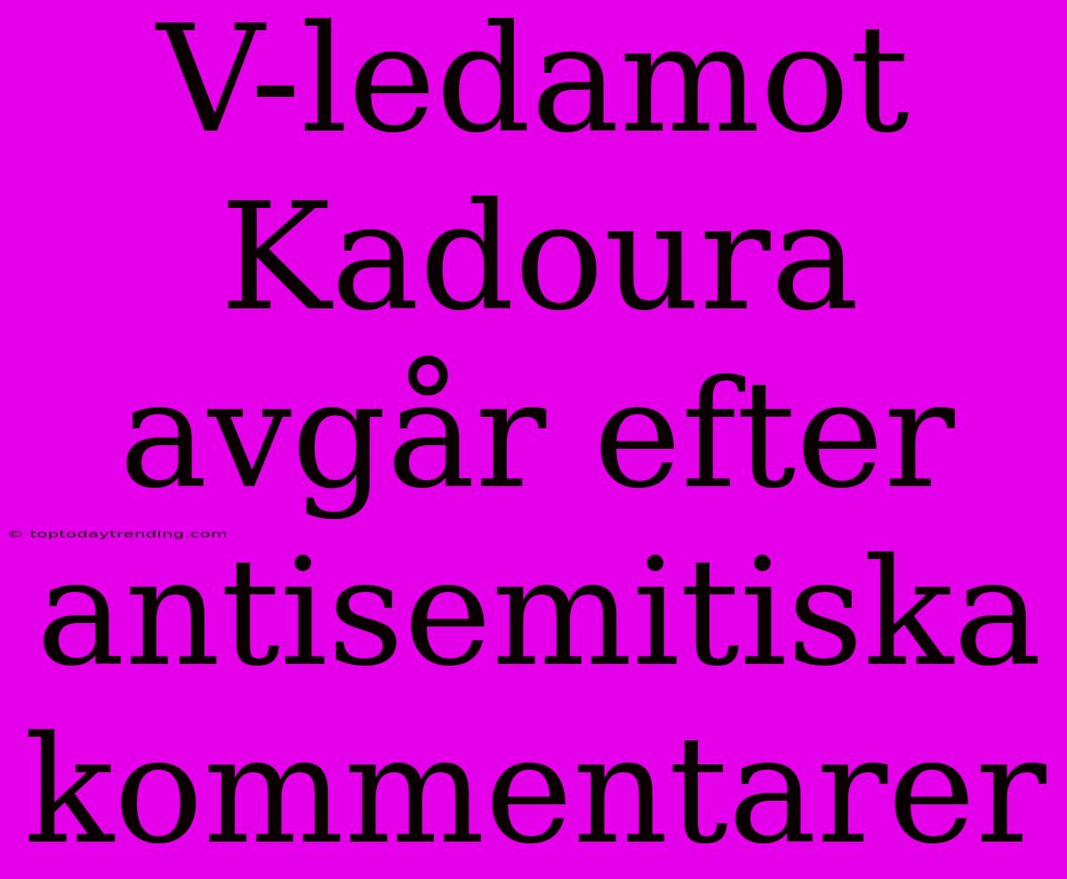 V-ledamot Kadoura Avgår Efter Antisemitiska Kommentarer