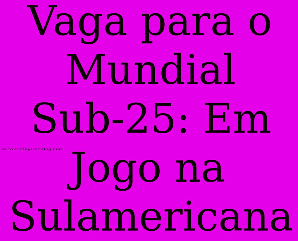 Vaga Para O Mundial Sub-25: Em Jogo Na Sulamericana