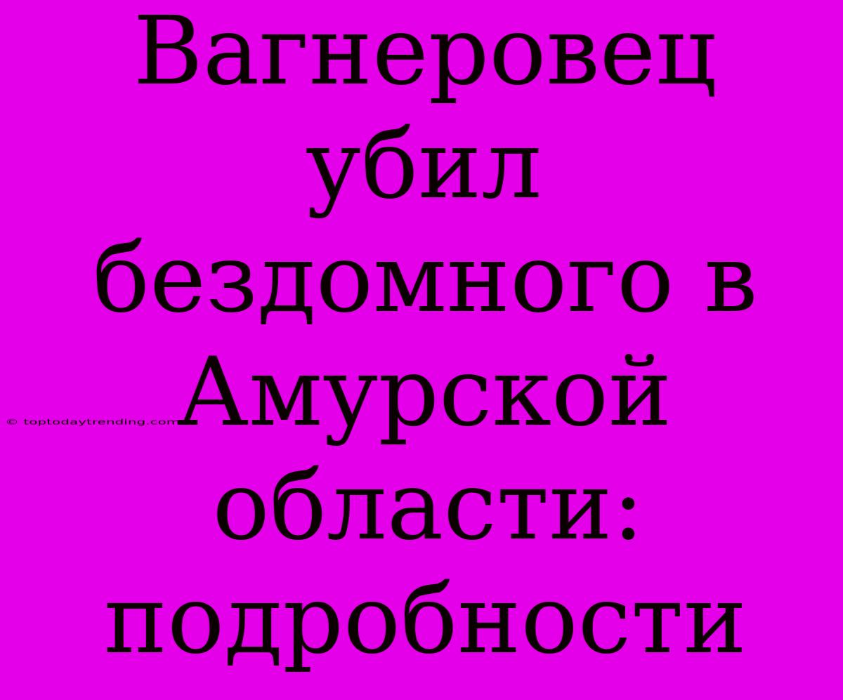Вагнеровец Убил Бездомного В Амурской Области: Подробности