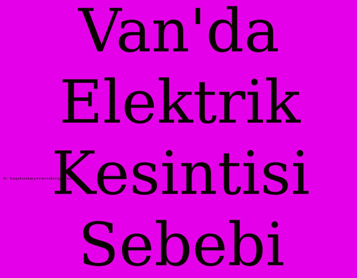 Van'da Elektrik Kesintisi Sebebi