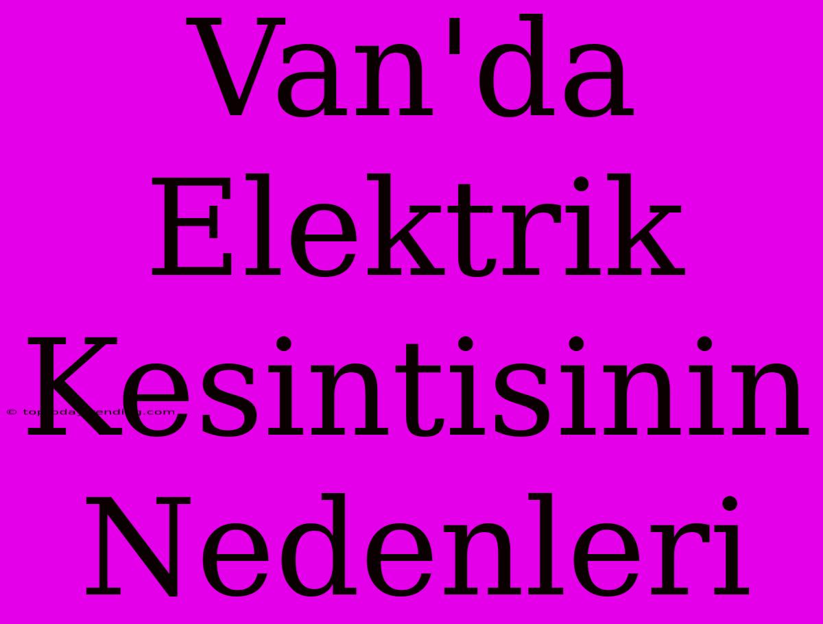 Van'da Elektrik Kesintisinin Nedenleri