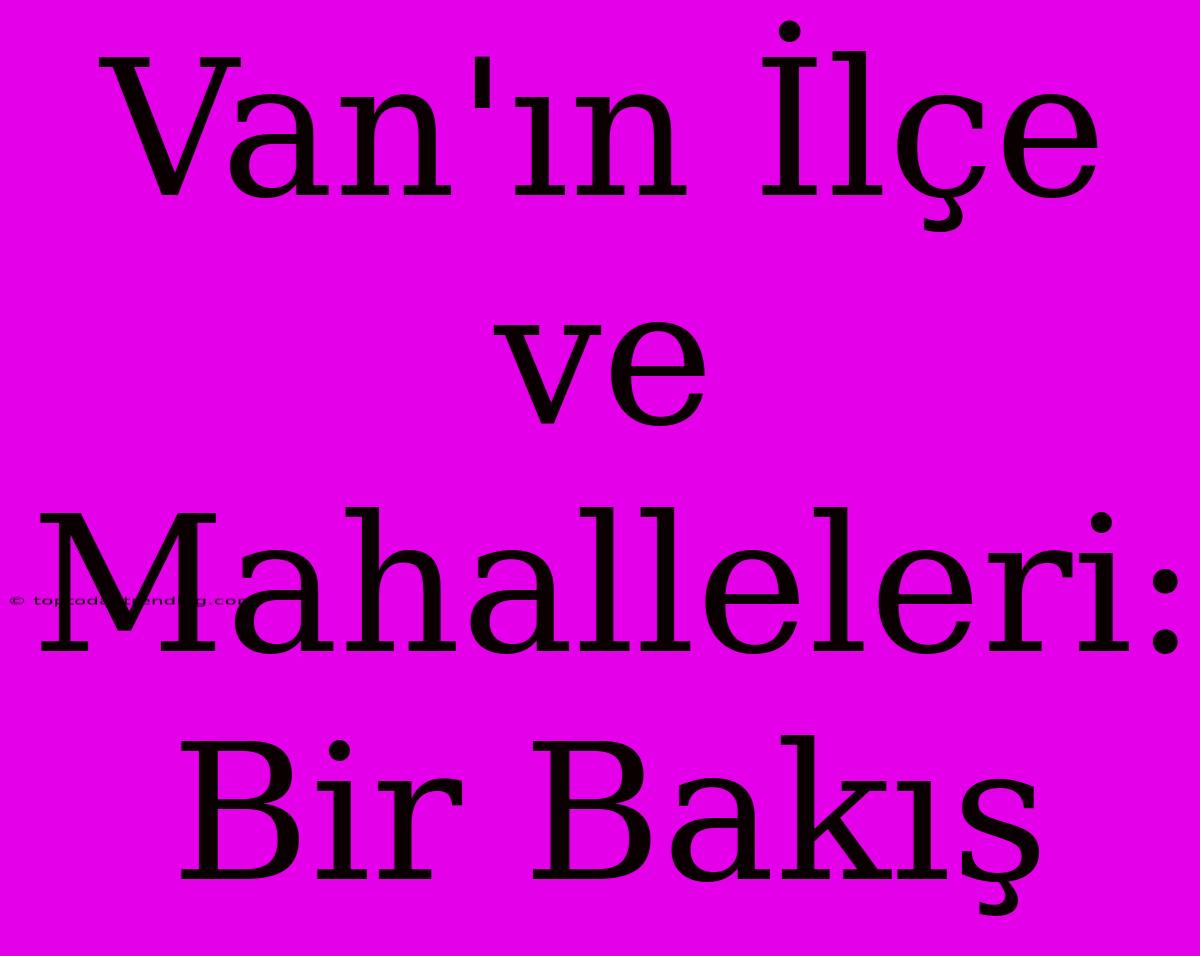 Van'ın İlçe Ve Mahalleleri: Bir Bakış