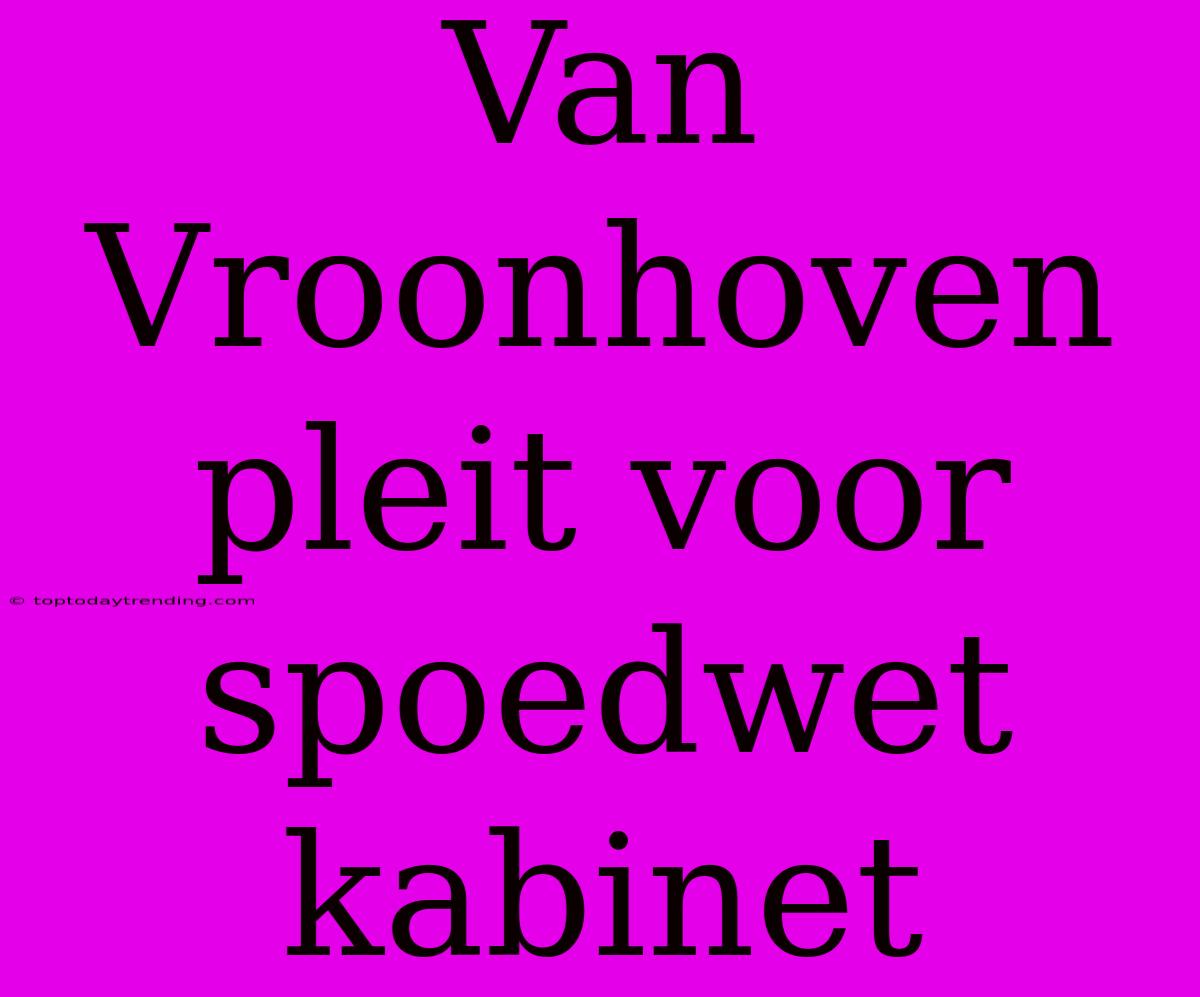 Van Vroonhoven Pleit Voor Spoedwet Kabinet