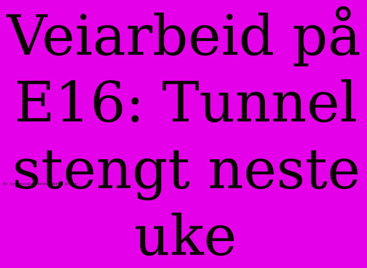 Veiarbeid På E16: Tunnel Stengt Neste Uke