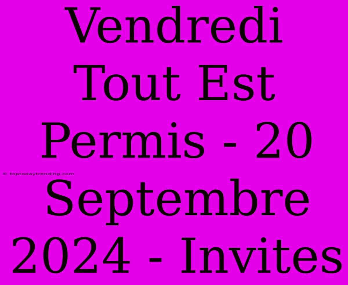 Vendredi Tout Est Permis - 20 Septembre 2024 - Invites