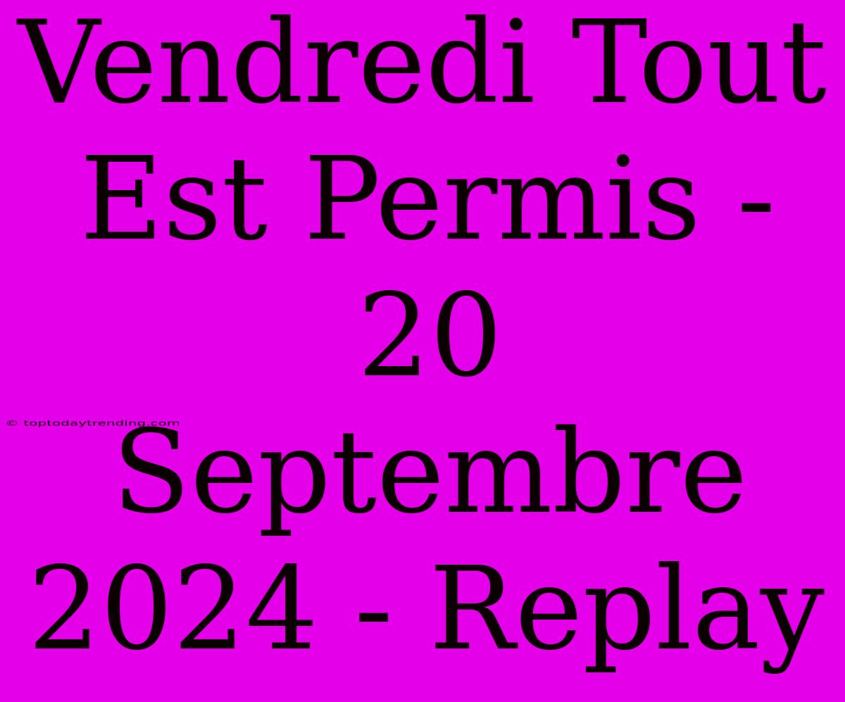 Vendredi Tout Est Permis - 20 Septembre 2024 - Replay