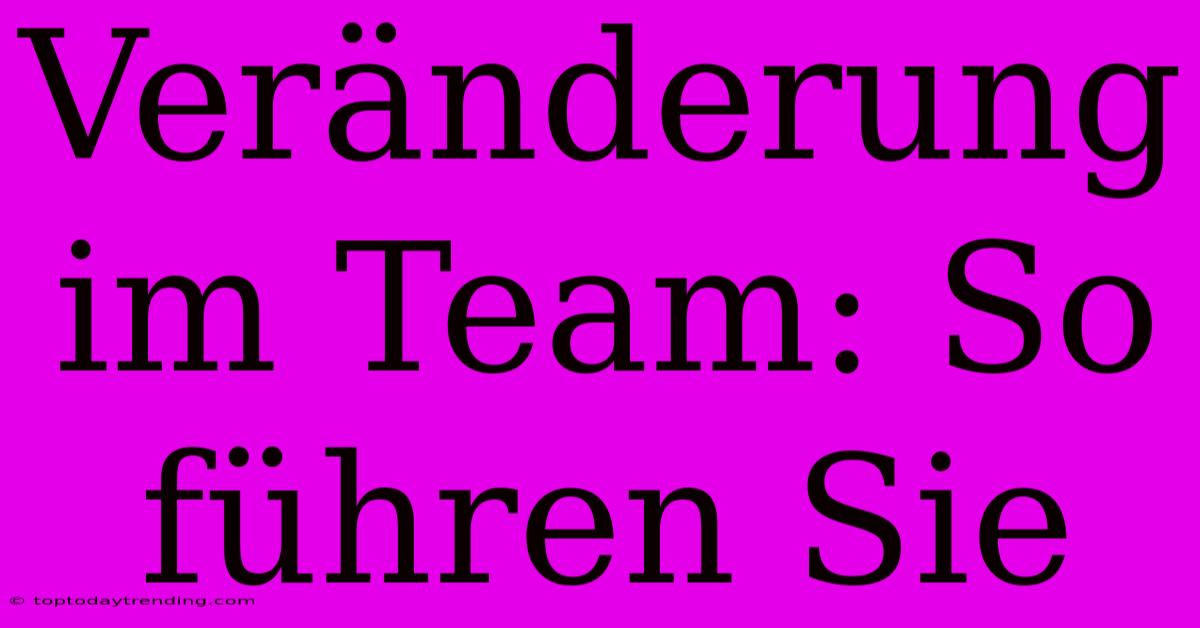 Veränderung Im Team: So Führen Sie