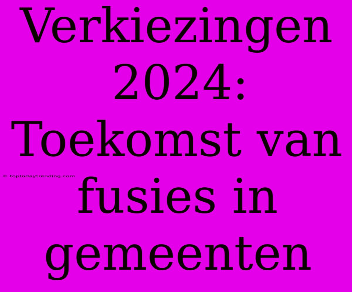 Verkiezingen 2024: Toekomst Van Fusies In Gemeenten