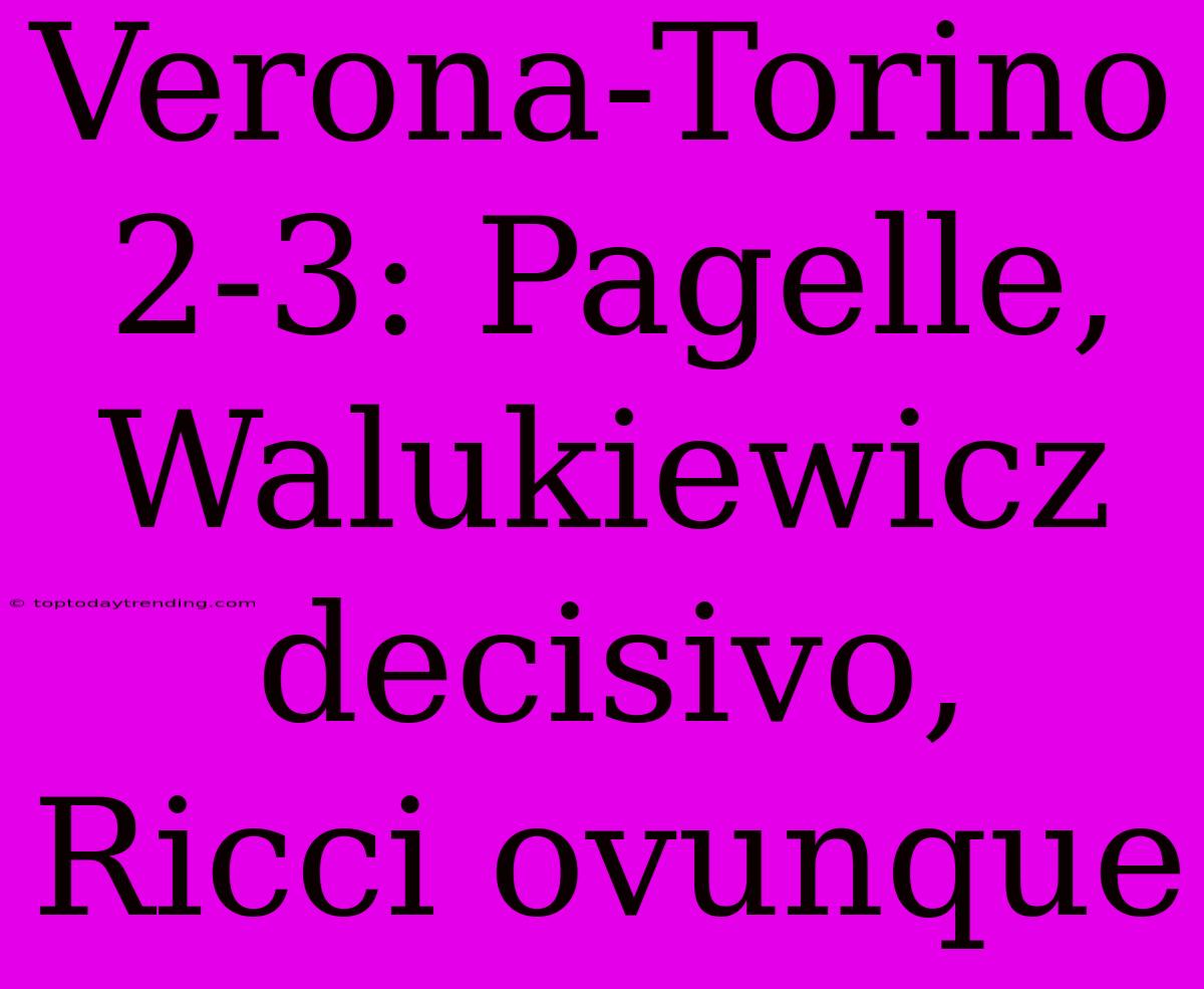 Verona-Torino 2-3: Pagelle, Walukiewicz Decisivo, Ricci Ovunque