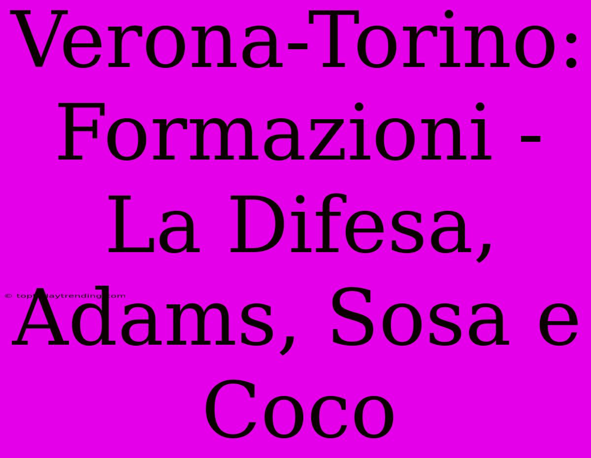 Verona-Torino: Formazioni - La Difesa, Adams, Sosa E Coco