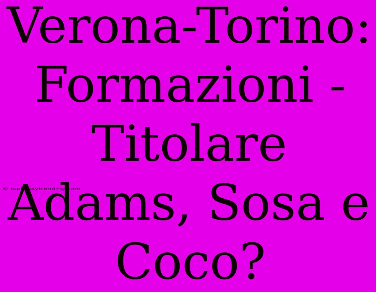 Verona-Torino: Formazioni - Titolare Adams, Sosa E Coco?