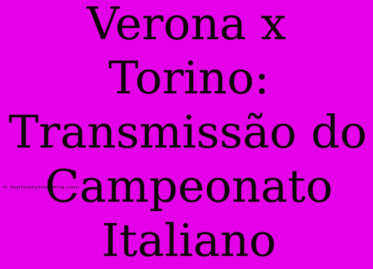 Verona X Torino: Transmissão Do Campeonato Italiano