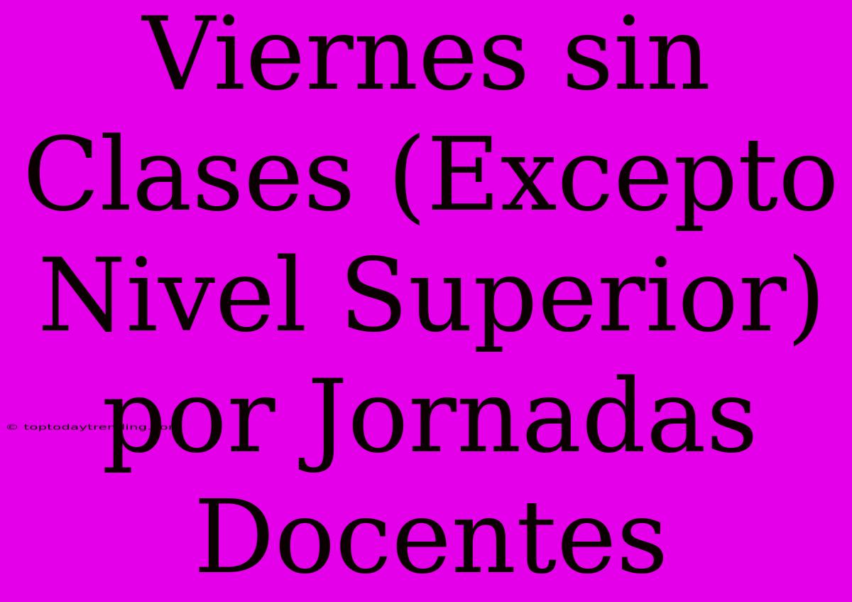 Viernes Sin Clases (Excepto Nivel Superior) Por Jornadas Docentes