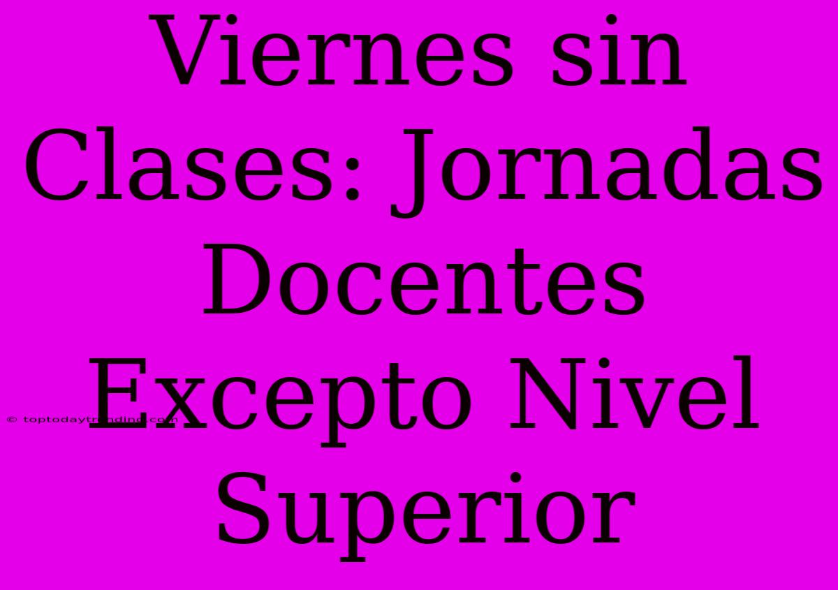 Viernes Sin Clases: Jornadas Docentes Excepto Nivel Superior