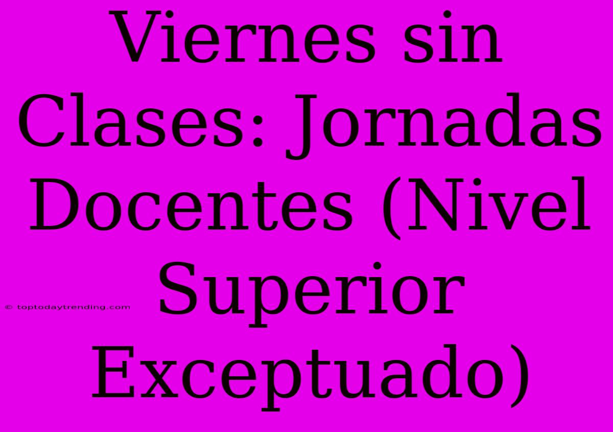 Viernes Sin Clases: Jornadas Docentes (Nivel Superior Exceptuado)