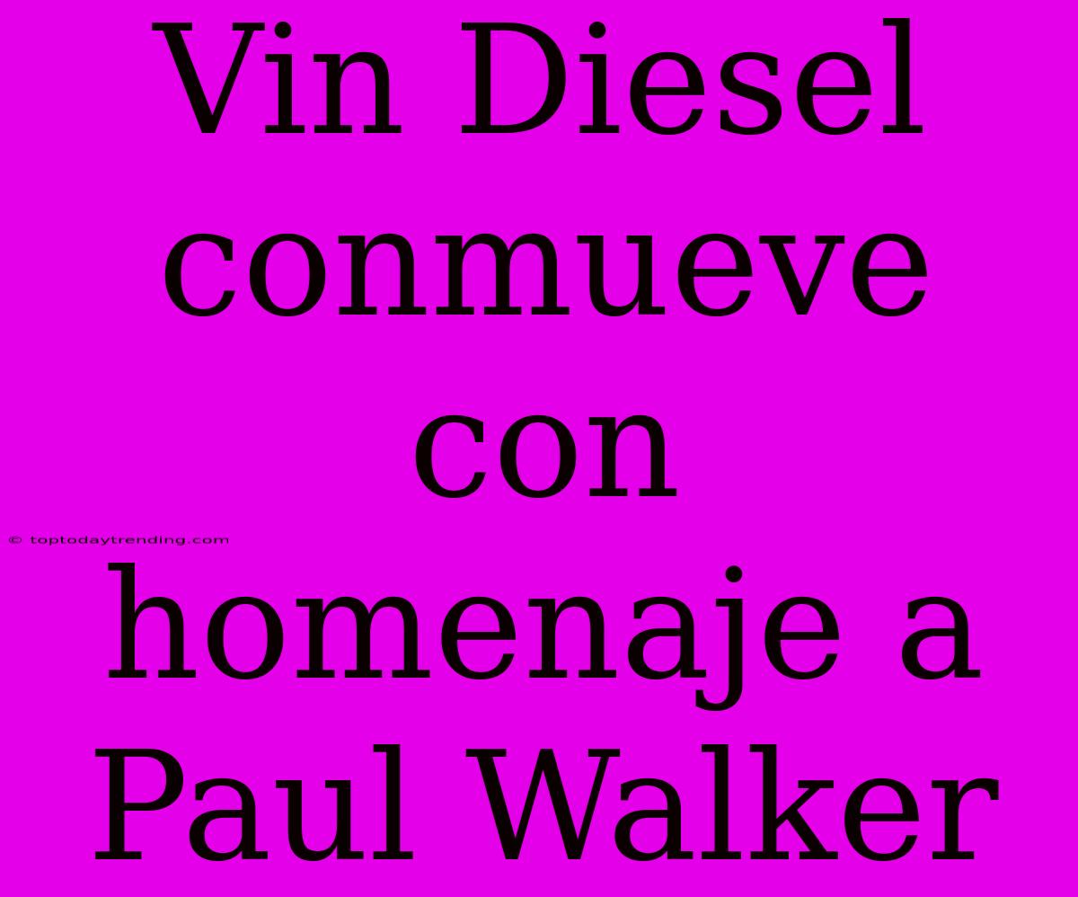 Vin Diesel Conmueve Con Homenaje A Paul Walker