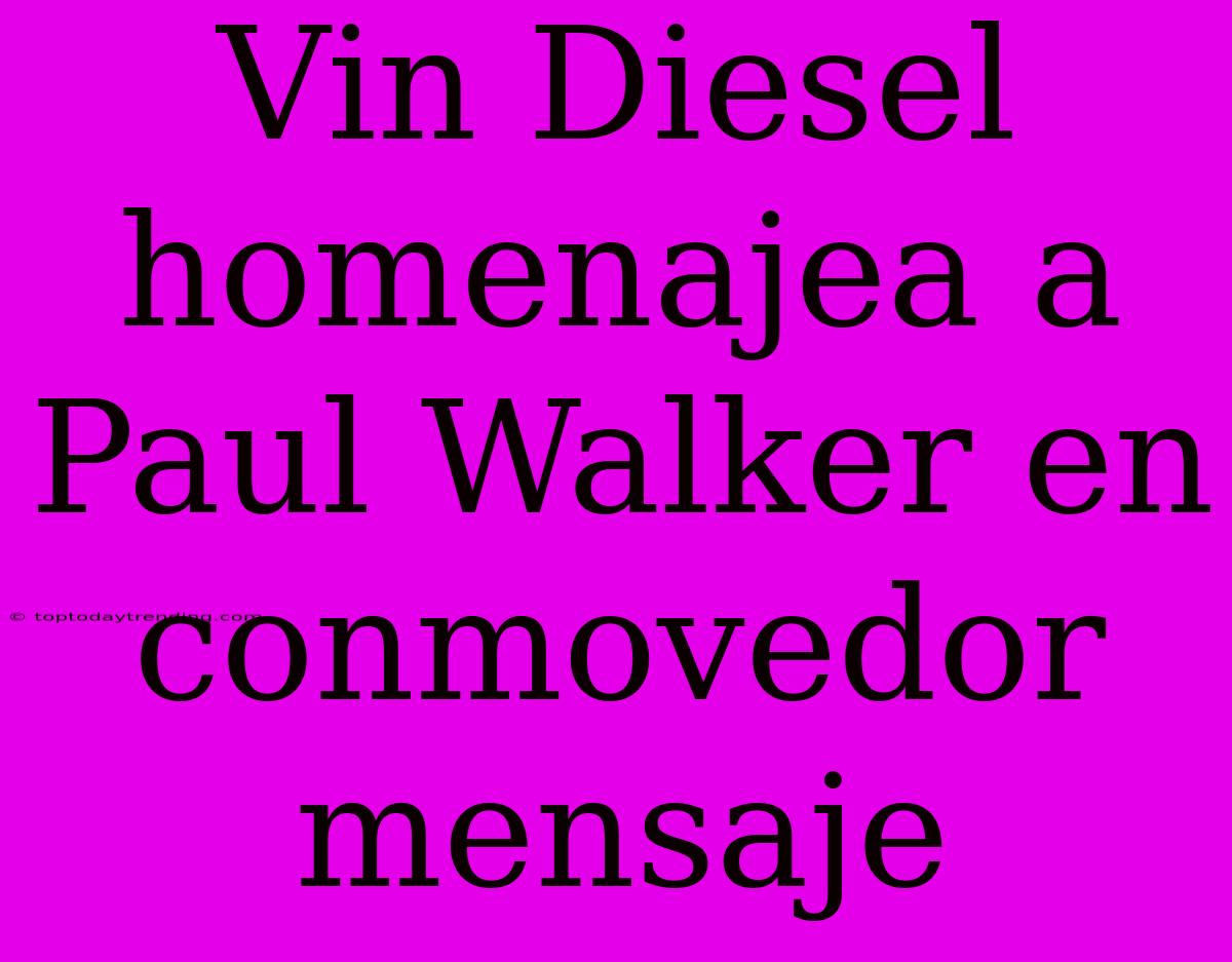 Vin Diesel Homenajea A Paul Walker En Conmovedor Mensaje