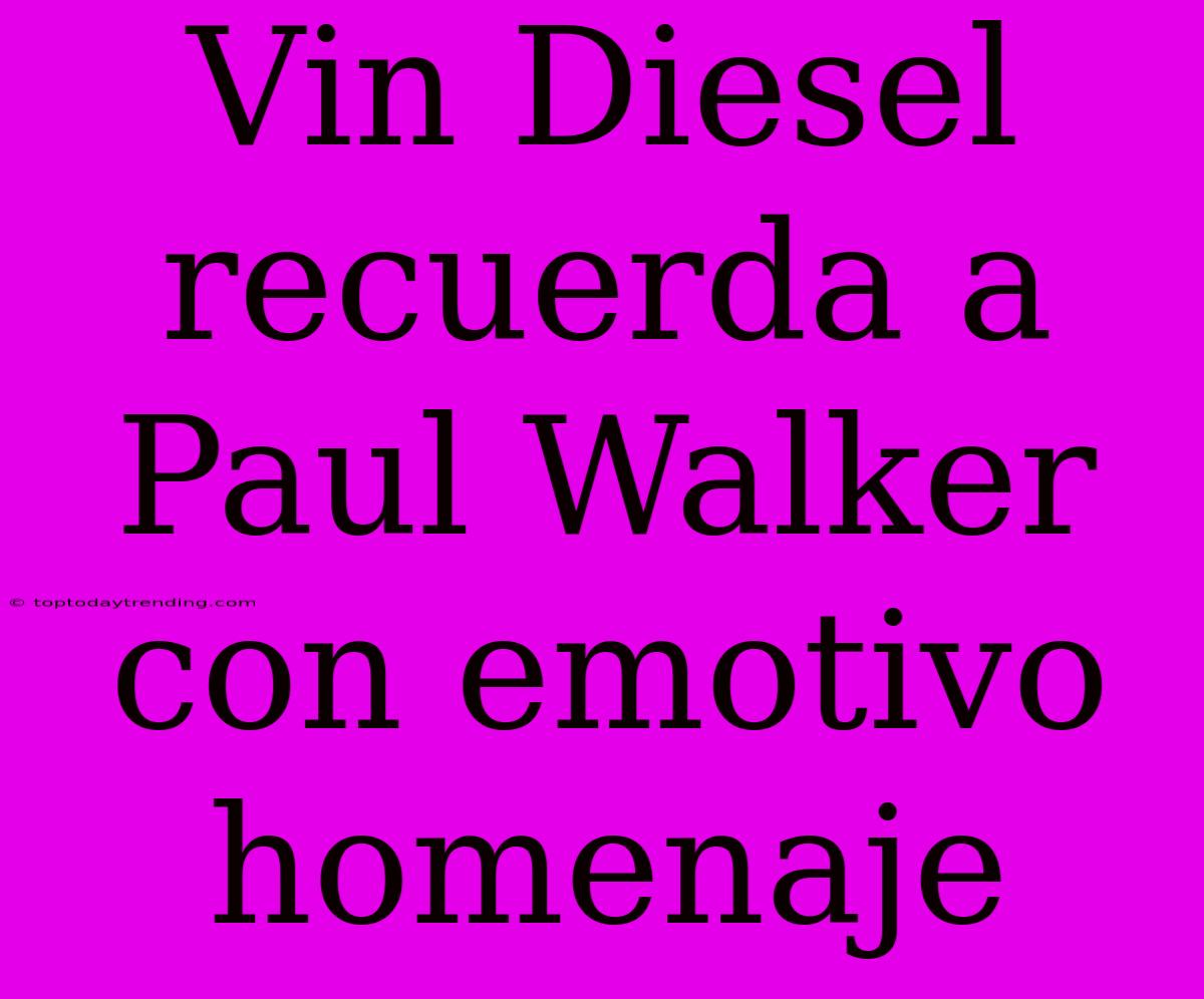 Vin Diesel Recuerda A Paul Walker Con Emotivo Homenaje