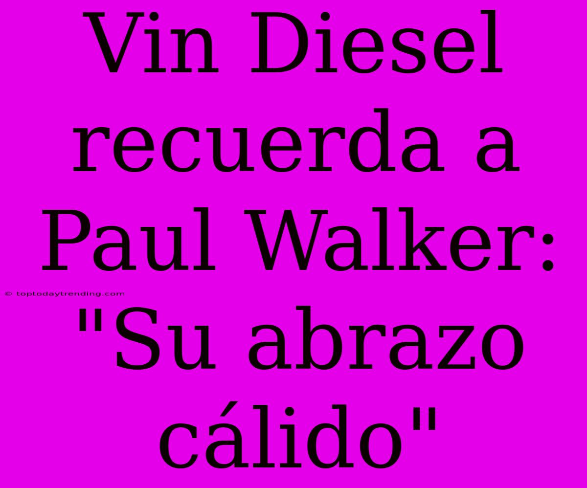 Vin Diesel Recuerda A Paul Walker: 