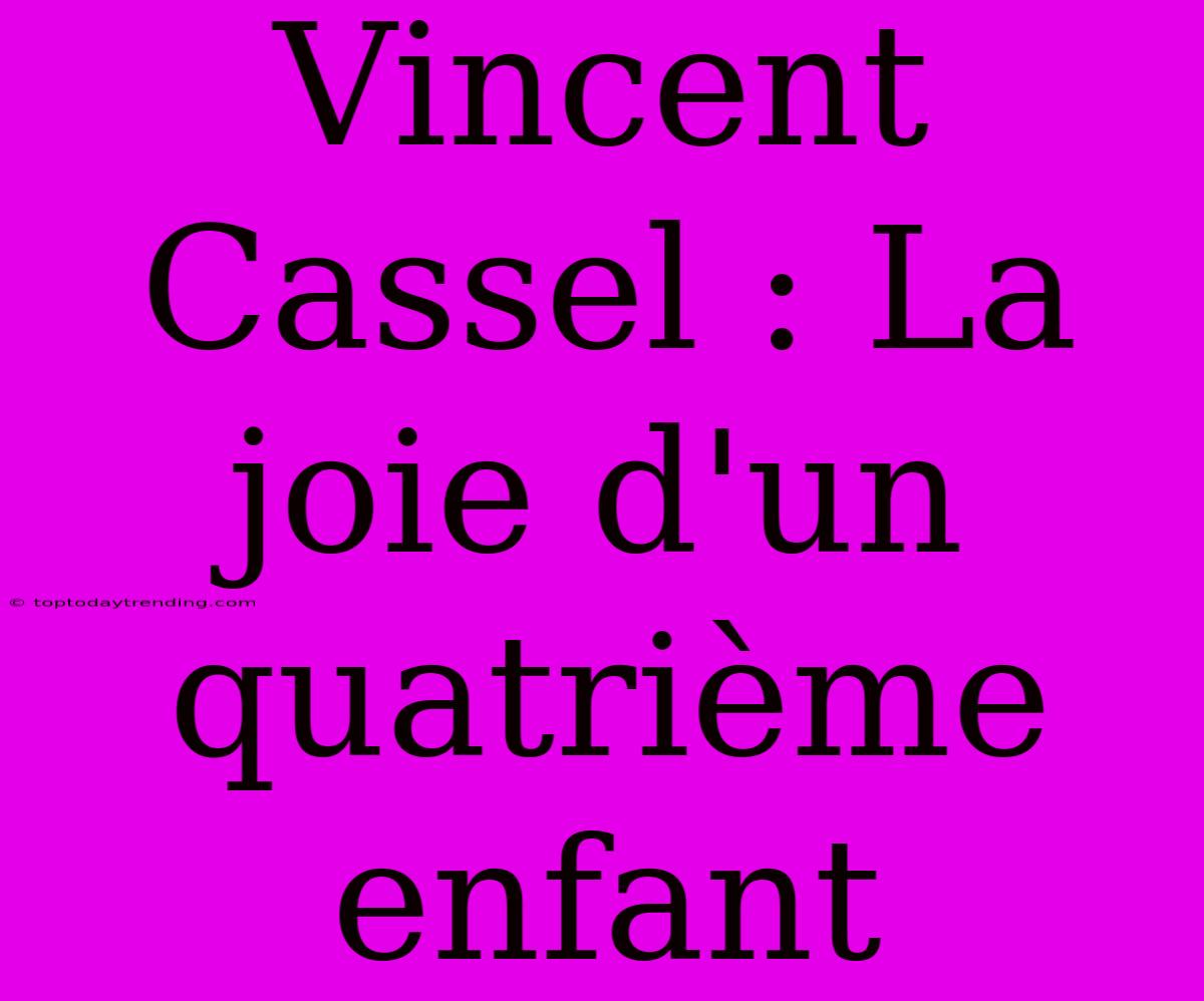 Vincent Cassel : La Joie D'un Quatrième Enfant