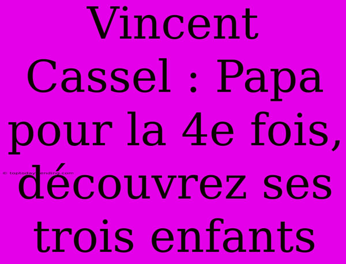 Vincent Cassel : Papa Pour La 4e Fois, Découvrez Ses Trois Enfants