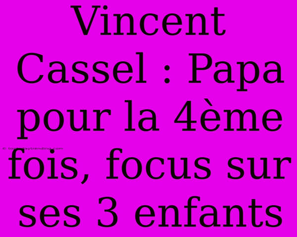 Vincent Cassel : Papa Pour La 4ème Fois, Focus Sur Ses 3 Enfants