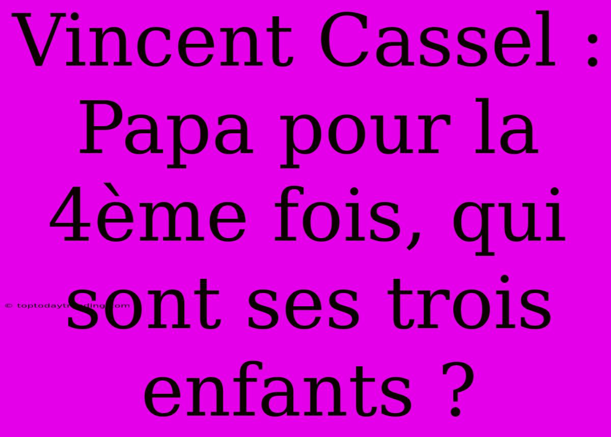 Vincent Cassel : Papa Pour La 4ème Fois, Qui Sont Ses Trois Enfants ?