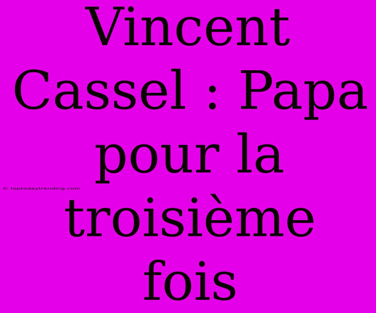 Vincent Cassel : Papa Pour La Troisième Fois