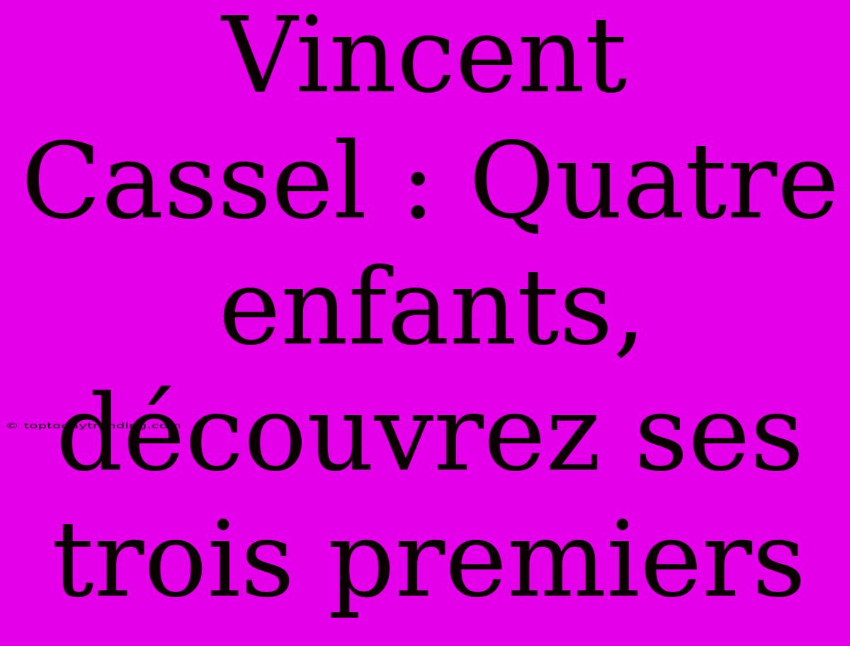 Vincent Cassel : Quatre Enfants, Découvrez Ses Trois Premiers