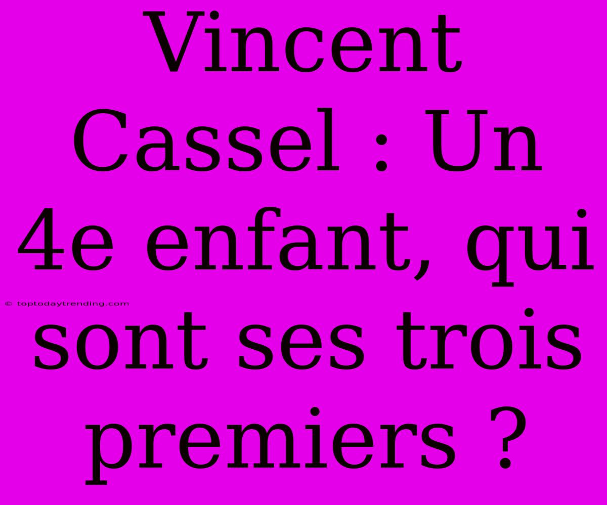 Vincent Cassel : Un 4e Enfant, Qui Sont Ses Trois Premiers ?