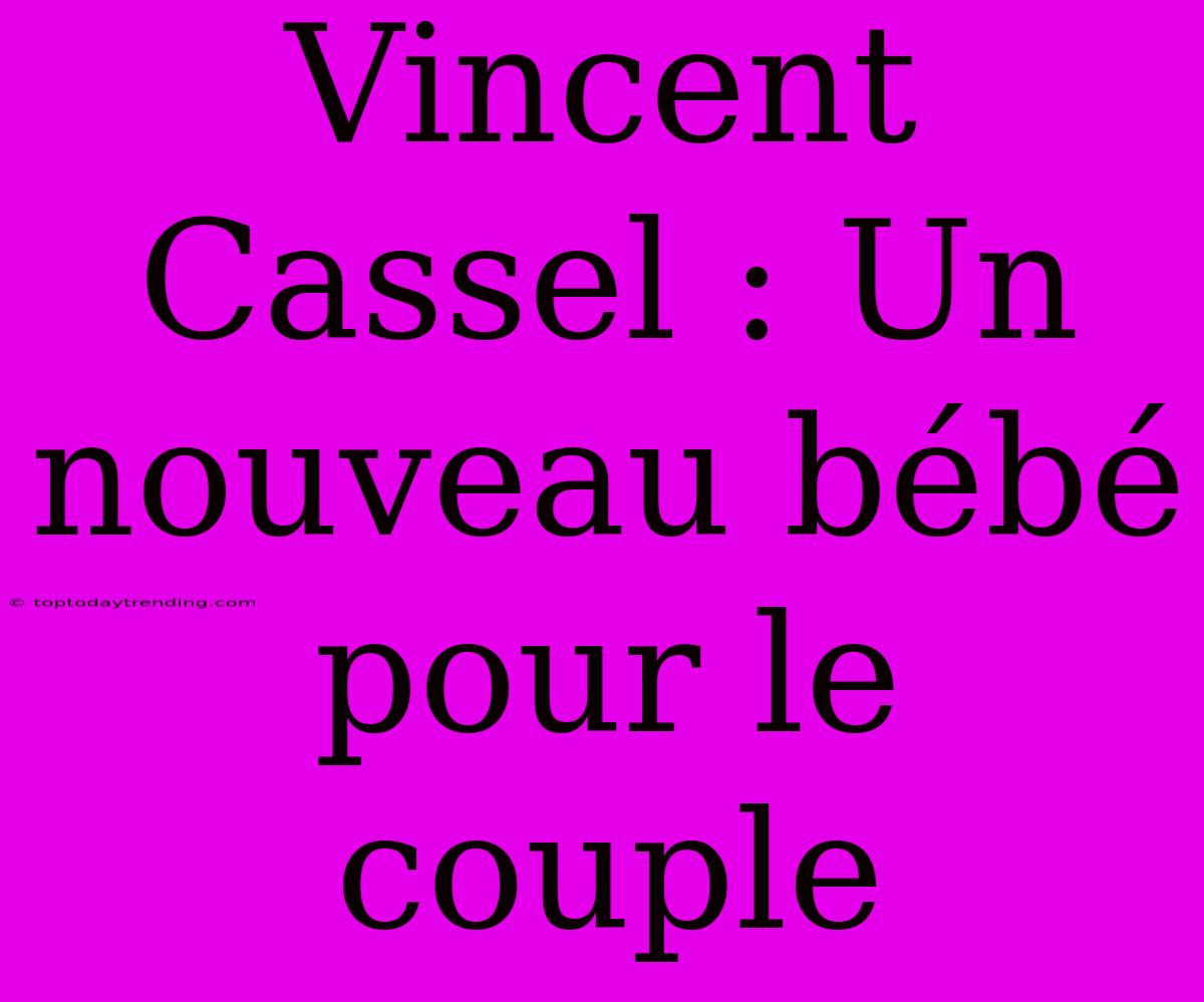 Vincent Cassel : Un Nouveau Bébé Pour Le Couple