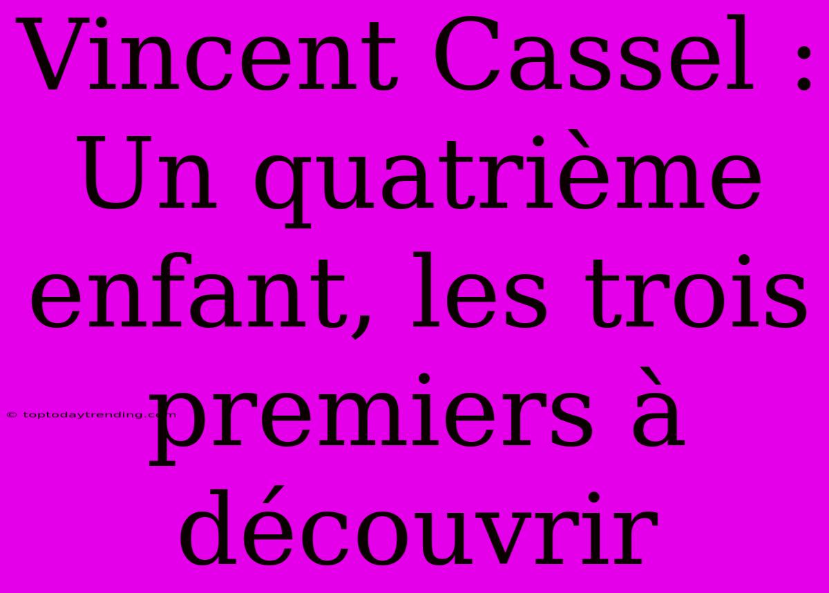 Vincent Cassel : Un Quatrième Enfant, Les Trois Premiers À Découvrir