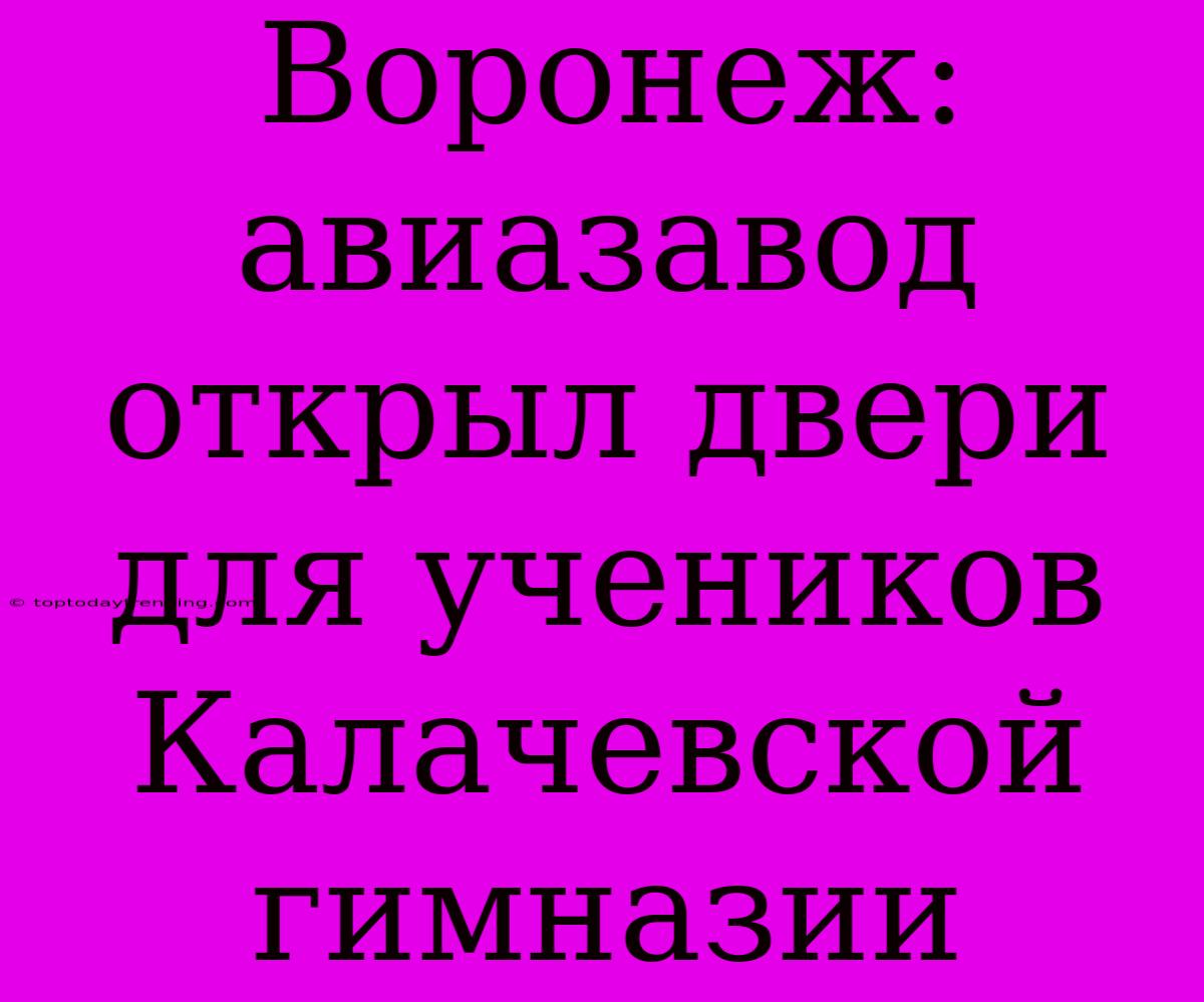Воронеж: Авиазавод Открыл Двери Для Учеников Калачевской Гимназии