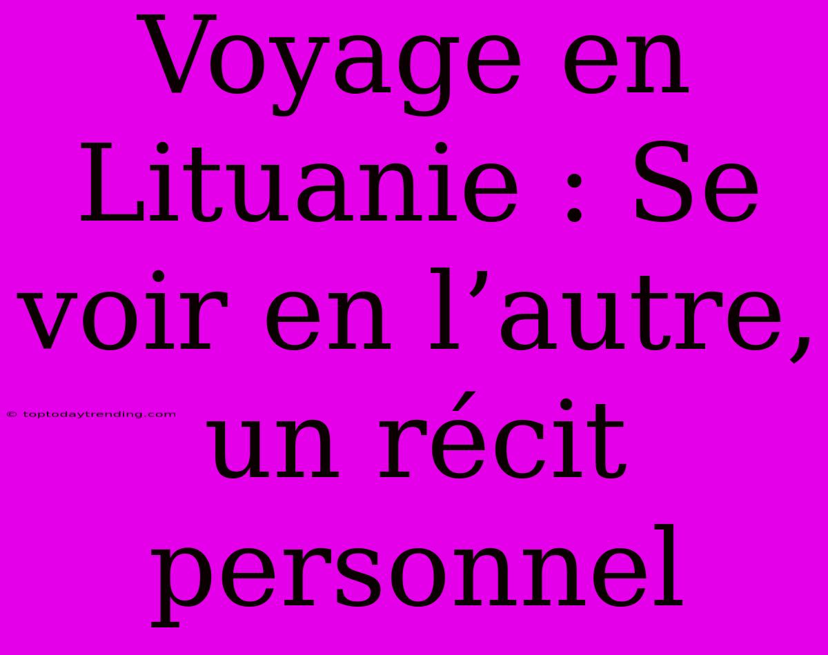 Voyage En Lituanie : Se Voir En L’autre, Un Récit Personnel