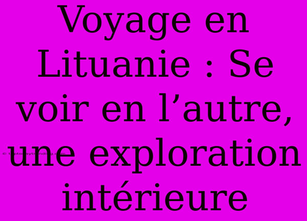 Voyage En Lituanie : Se Voir En L’autre, Une Exploration Intérieure